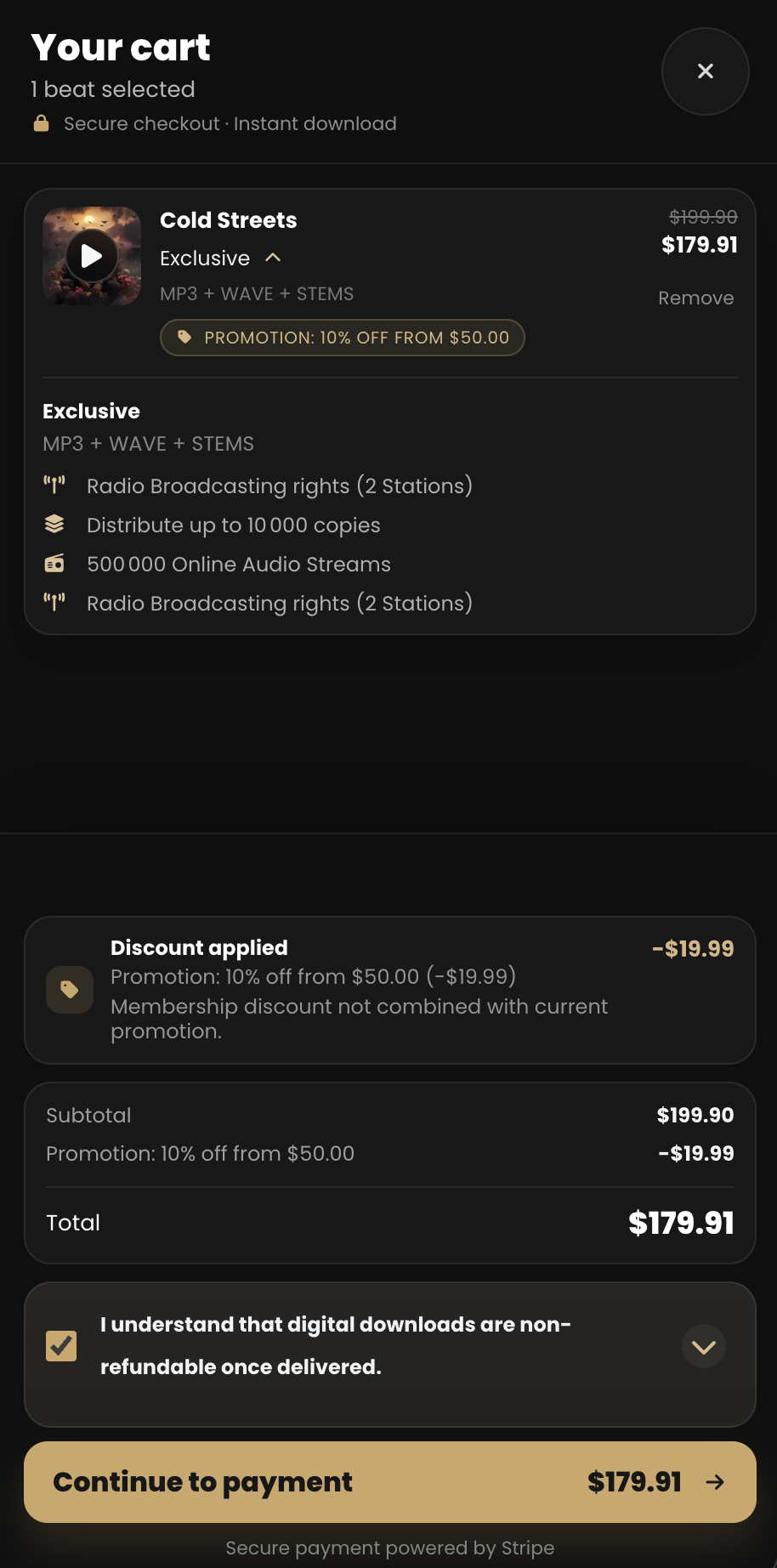 Banaslap cart and checkout interface