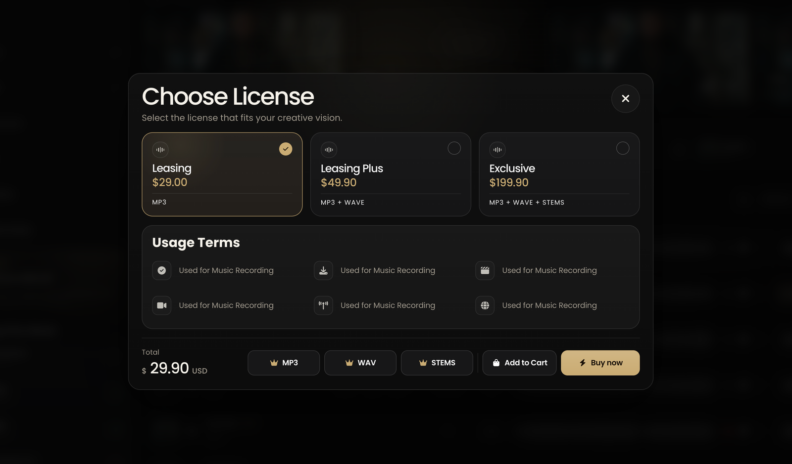 License selection inside the Banaslap store